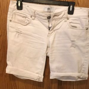 Cabi white denim destructed shorts